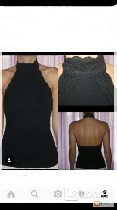 Топ майка Morgan оригинал размер М 44 46 черный б/у ткань мягка тянется хлопок лайкра стрейч стретч отделка принт дизайн декор пришито кружева кружево спина открыта блуза блузка футболка кофта корсет  ...